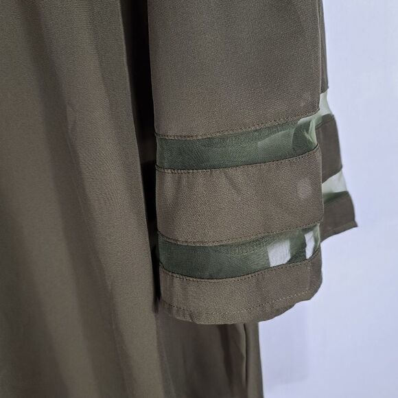 Light Olive V-Neck Mesh-Stripe Bell Sleeve Top - Picture 6 of 8